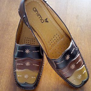 ANIMA Brown Leather Shoes With Stitched Design Size 8.5